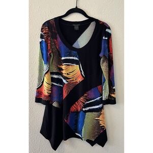 Eva Varro Top Womens Small Multicolor Geometric Asym Hem Slinky Stretch Artsy